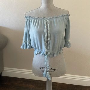 Light Blue off the shoulder crop top